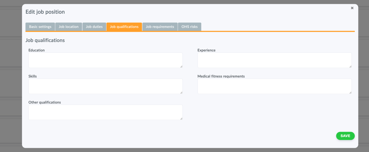 how to enter job qualifications in Aptien HR