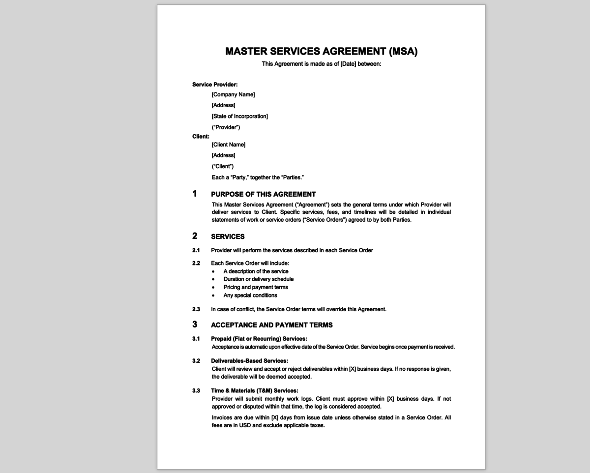 master agreement template 