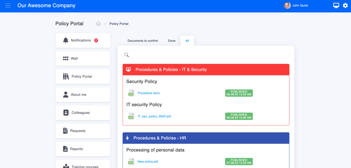 Security Policy on Policy Portal
