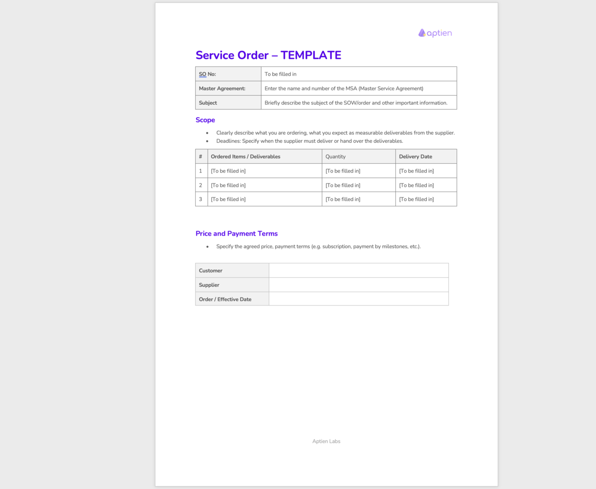 Service Order Template Example