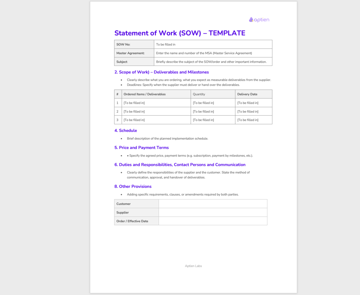 Template - example of Statement of Work (SOW)