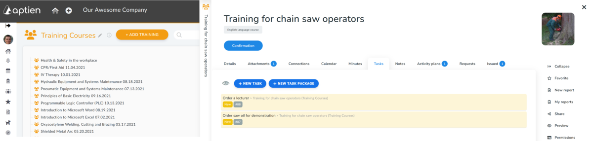 organisation of training