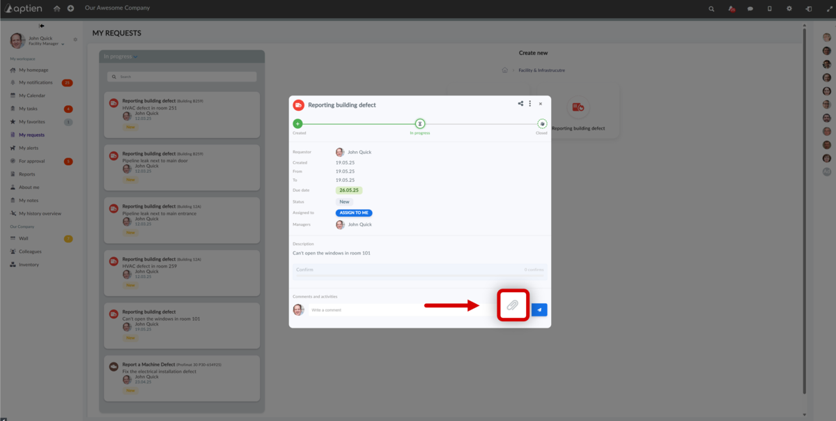 Attachments in request and reports